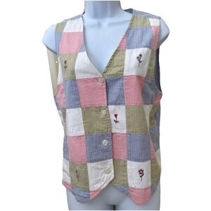 VTG Casey &‎ Max Patchwork Embroidered Floral Vest Sz S Cottagecore Prairie